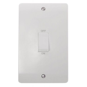 Click CMA502 Mode White Moulded DP Control Switch With White Rocker On Large 2 Gang Vertical Plate 45A