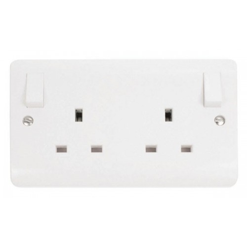 Click CMA836 Mode White Moulded 2 Gang Double Pole Switched Socket With Outboard Rockers 13A