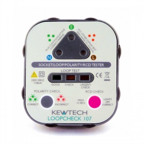 Kewtech LOOPCHECK107 Mains Socket Tester With Loop Check, Mains Polarity, RCD Testing & Bright LEDs