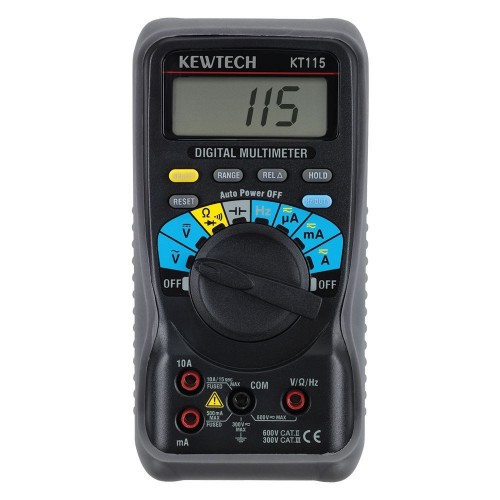 Kewtech KT115 Digital Auto/Manual Ranging Multimeter With Data Hold, Capacitance + Frequency Measurement, Continuity Buzzer & 4000 Count LCD Display