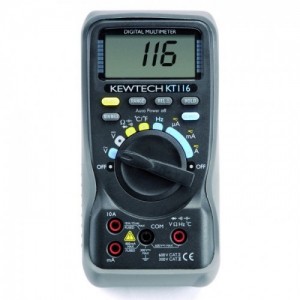Kewtech KT116 Digital Multimeter With Temperature Probe, Data Hold, Capacitance + Frequency Measurement, Continuity Buzzer & 6000 Count LCD Display