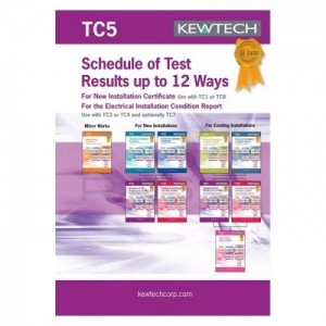 Kewtech TC5 A4 Schedule Of Test Results For Single Phase Domestic Installations 12 Ways Certificates Pad (80 Sheets)