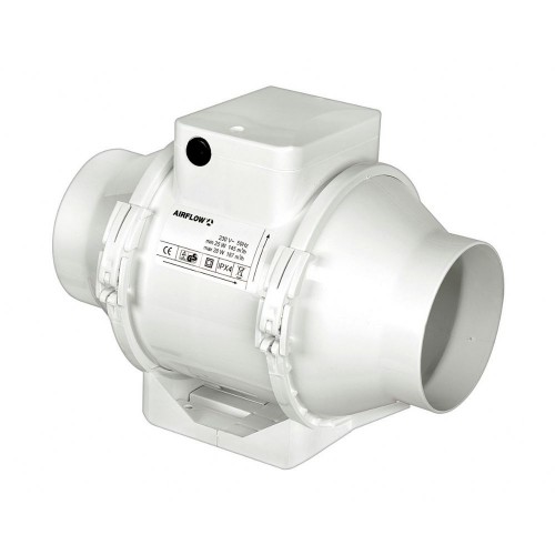 Airflow 9041086 Aventa AV100T White Dual Speed 4 Inch In-Line Mixed Flow Fan With Adjustable Timer IPX4 230V