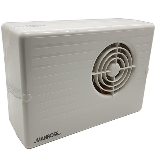Manrose CF200P White Thermoplastic Centrifugal Fan With Pullcord IP20 240V Height: 185mm | Width: 260mm | Spigot DiaØ : 100mm