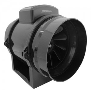 Manrose MF200S Mixflo Black 3 Speed Mixed Flow In-Line Fan For Remote Switching IPX4 240V Length: 300mm | Width: 195mm | Spigot DiaØ: 200mm