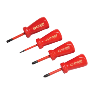 CK Tools T48349 Stubby 4 Piece VDE Approved Fully Insulated Slim Stubby Length Electricians Screwdriver Set 1000V