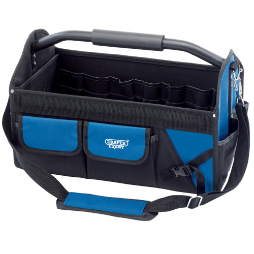 Draper 31593 Expert Blue Folding Tote With Tubular Steel Frame + Soft Grip Handle & Shoulder Strap Length: 355mm | Width: 250mm | Height: 300mm