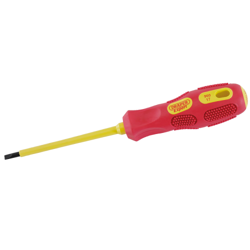 Draper 69213 Expert 960 Series VDE Fully Insulated Soft Grip Plain Slotted Screwdriver 1000V Blade Tip: 4.0mm | Blade Length : 100mm