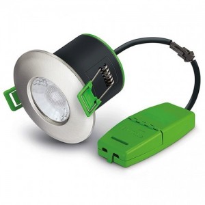 JCC Lighting JC1001/BN V50 Two Colour Selectable Round Dimmable Fixed Fire-Rated LED Downlight With Brushed Nickel Bezel IP65 6W 700Lm 240V