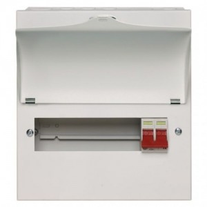 Wylex NM806L NM Range White Metal 18th Edition 8 Way Fixed Switch Isolator Consumer Unit With 100A Isolator