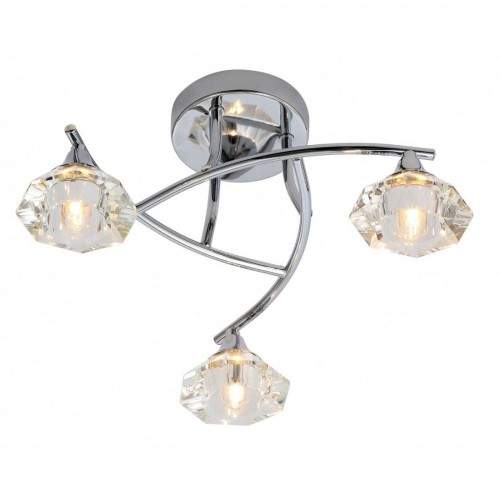 Spa SPA-28326-CHR Reena Chrome Semi-Flush Decorative 3 Light Bathroom Ceiling Light With 3 x Faceted Glass Shades & Round Ceiling Mounting Plate