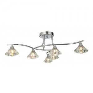 Spa SPA-28327-CHR Reena Chrome Semi-Flush Decorative 6 Light Bathroom Ceiling Light With 6 x Faceted Glass Shades & Round Ceiling Mounting Plate