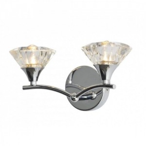 Spa SPA-29195-CHR Reena Chrome Decorative 2 Light Bathroom Wall Light With 2 x Upward Facing Faceted Glass Shades & Round Wall Mounting Plate