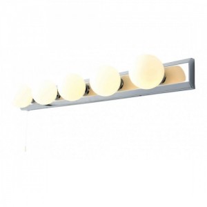 Spa SPA-PR13145 Ara Chrome 5 Light Bathroom Wall Light With 5 x Frosted Glass Globe Shades, Pullcord Switch & Rectangular Mounting Plate