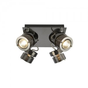 Inlite INL-28205-BCHR Pedro Black Chrome Four Light Plate GU10 Adjustable Spotlight With Square Mounting Plate - Requires Lamps IP20 4 x 35W GU10 240V
