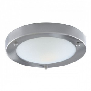 Searchlight 1131-31SS Satin Silver Round Flush Mount Bathroom Ceiling Light With Opal Glass Diffuser - Require Lamp IP44 60W GLS ES 240V