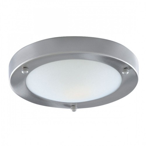 Searchlight 1131-31SS Satin Silver Round Flush Mount Bathroom Ceiling Light With Opal Glass Diffuser - Require Lamp IP44 60W GLS ES 240V