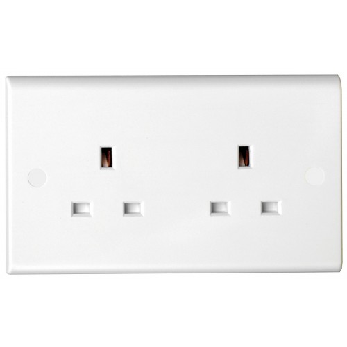 Deta S1208 Slimline White Moulded 2 Gang Unswitched Socket 13A