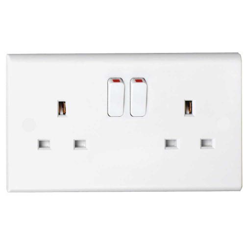 Deta S1209SDP Slimline White Moulded 2 Gang Double Pole Switched Socket 13A