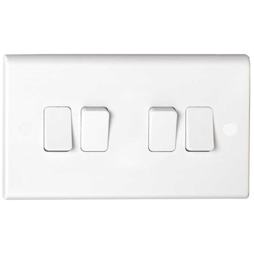 Deta S1244 Slimline White Moulded 4 Gang 2 Way Plateswitch 10Ax