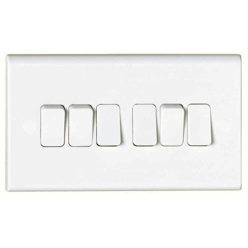 Deta S1245 Slimline White Moulded 6 Gang 2 Way Plateswitch 10Ax