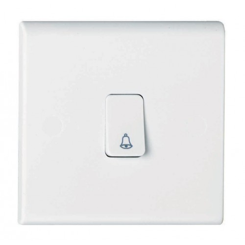 Deta S1249B Slimline White Moulded 1 Gang 1 Way Retractive Push Switch Marked With Bell Symbol 10Ax