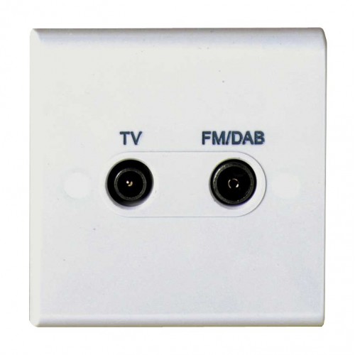 Deta S1265 Slimline White Moulded Diplexer Twin Co-Axial TV & FM/DAB Sockets