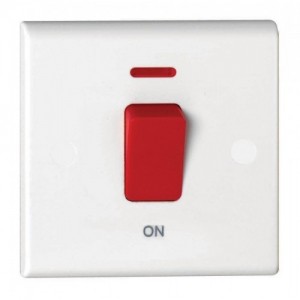 Deta S1300P Slimline White Moulded DP Control Switch With Neon & Red Rocker On 1 Gang Plate 50A