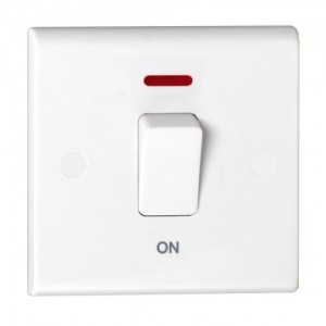 Deta S1310P Slimline White Moulded DP Control Switch With Neon & White Rocker On 1 Gang Plate 50A