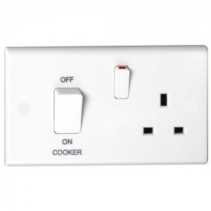 Deta S1312 Slimline White Moulded Double Pole Cooker Control Unit With Main Isolation Switch + White Rocker & 13A Switchsocket 45A