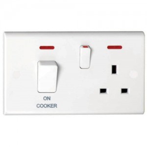 Deta S1312P Slimline White Moulded Double Pole Cooker Control Unit With Main Isolation Switch + White Rocker, 13A Switchsocket & Neons 45A