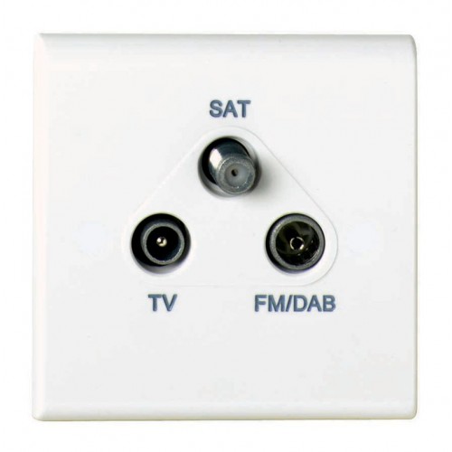 Deta S1340 Slimline White Moulded Triplexer Co-Axial TV, FM/DAB & F Type Satellite Outlets On 1 Gang Plate