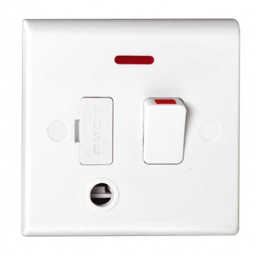 Deta S1373 Slimline White Moulded Double Pole Switched Fused Connection Unit With Neon & Front Flex Outlet 13A