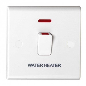 Deta S1391WH Slimline White Moulded DP Control Switch With Neon Marked WATER HEATER 20A