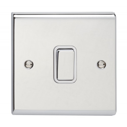 Deta SD1203CHW Slimline Decor Chrome Screwed 1 Gang 2 Way Plateswitch With Metal Capped Rocker & White Insert 10Ax