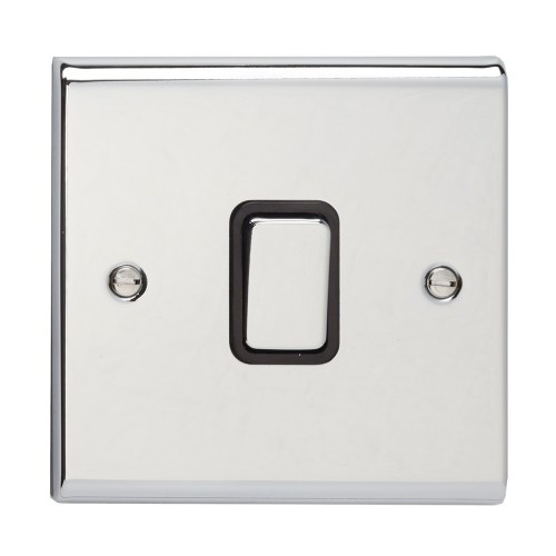 Deta SD1246CHB Slimline Decor Chrome Screwed 1 Gang Intermediate Plateswitch With Metal Capped Rocker & Black Insert 10Ax