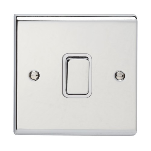 Deta SD1246CHW Slimline Decor Chrome Screwed 1 Gang Intermediate Plateswitch With Metal Capped Rocker & White Insert 10Ax