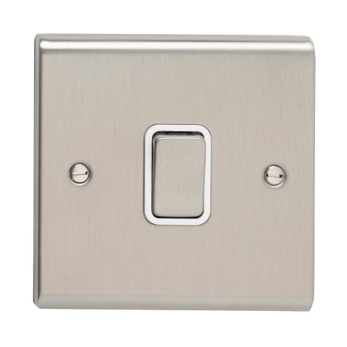 Deta SD1246SSW Slimline Decor Stainless Steel Screwed 1 Gang Intermediate Plateswitch With Metal Capped Rocker & White Insert 10Ax