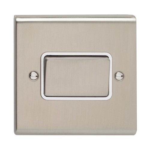 Deta SD1247SSW Slimline Decor Stainless Steel Screwed Triple Pole Isolator Switch With Metal Capped Wide Rocker & White Insert 10A