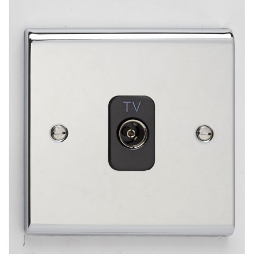 Deta SD1264CHB Slimline Decor Chrome Screwed Single Isolated Co-Axial TV Socket With Black Insert