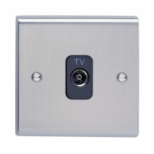 Deta SD1264SSB Slimline Decor Stainless Steel Screwed Single Isolated Co-Axial TV Socket With Black Insert