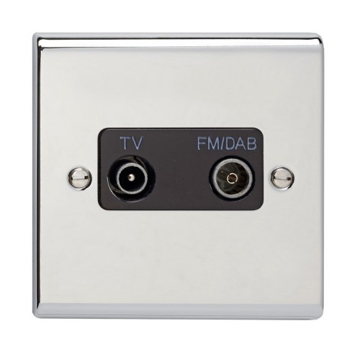 Deta SD1265CHB Slimline Decor Chrome Screwed Diplexer Twin Co-Axial TV & FM/DAB Sockets With Black Insert