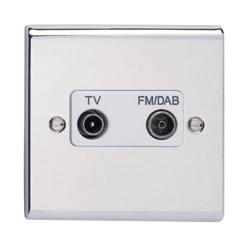 Deta SD1265CHW Slimline Decor Chrome Screwed Diplexer Twin Co-Axial TV & FM/DAB Sockets With White Insert