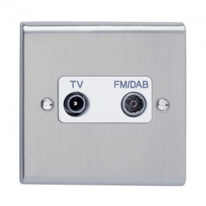 Deta SD1265SSW Slimline Decor Stainless Steel Screwed Diplexer Twin Co-Axial TV & FM/DAB Sockets With White Insert