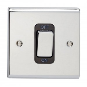 Deta SD1300CHB Slimline Decor Chrome Screwed DP Control Switch With Metal Capped Rocker & Black Insert On 1 Gang Plate 50A