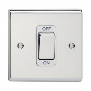 Deta SD1300CHW Slimline Decor Chrome Screwed DP Control Switch With Metal Capped Rocker & White Insert On 1 Gang Plate 50A