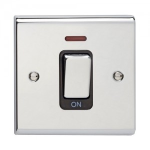 Deta SD1300PCHB Slimline Decor Chrome Screwed DP Control Switch With Neon, Metal Capped Rocker & Black Insert On 1 Gang Plate 50A