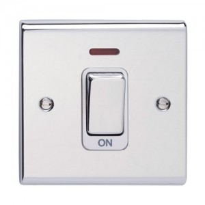 Deta SD1300PCHW Slimline Decor Chrome Screwed DP Control Switch With Neon, Metal Capped Rocker & White Insert On 1 Gang Plate 50A