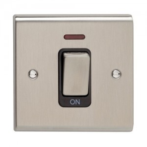 Deta SD1300PSSB Slimline Decor Stainless Steel Screwed DP Control Switch With Neon, Metal Capped Rocker & Black Insert On 1 Gang Plate 50A