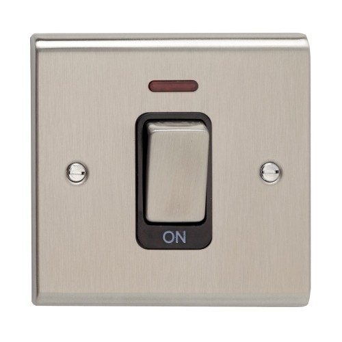 Deta SD1300PSSB Slimline Decor Stainless Steel Screwed DP Control Switch With Neon, Metal Capped Rocker & Black Insert On 1 Gang Plate 50A
